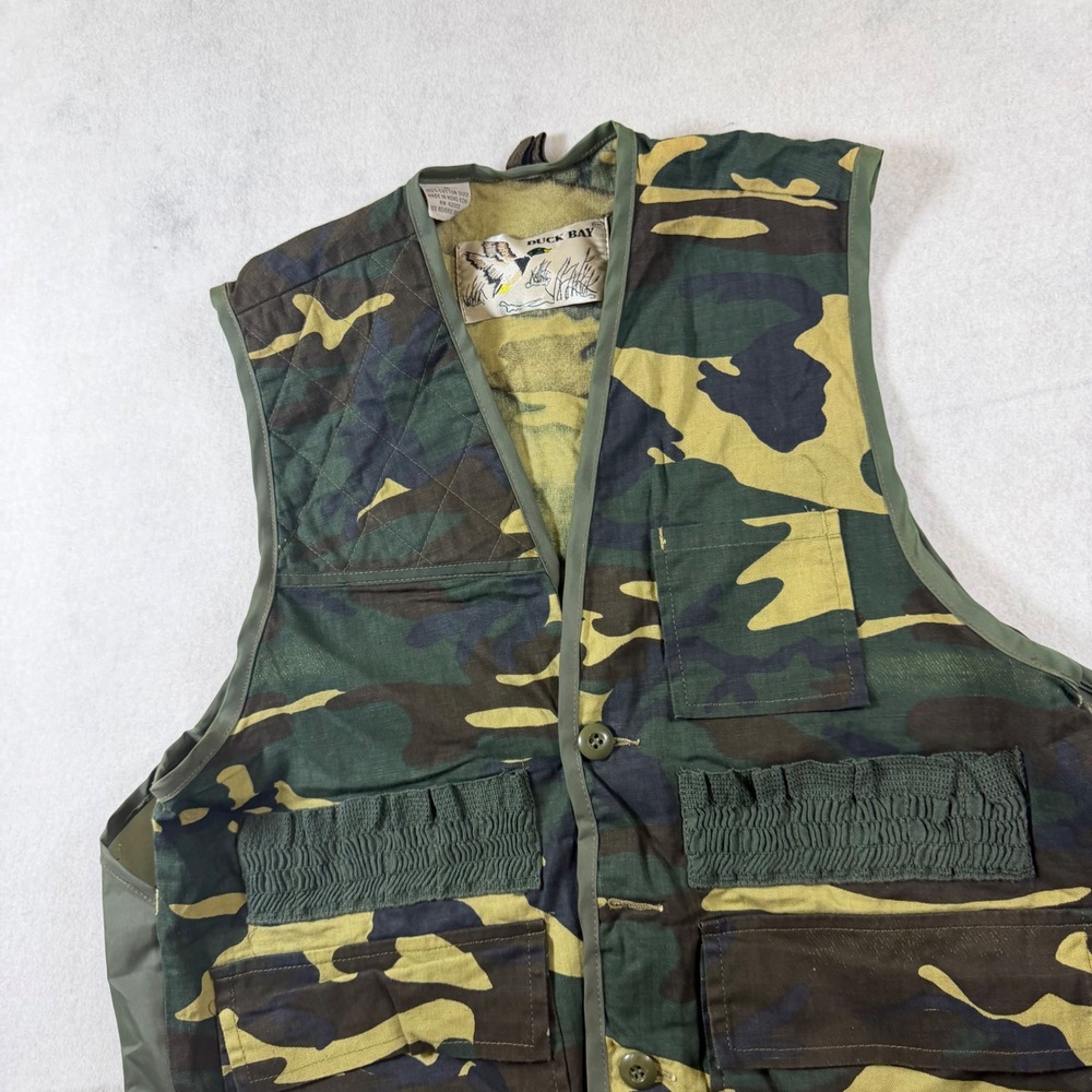 Duck Bay Mens Woodland‎ Camo Hunting Vest Cotton Duck Shell Loops Game Bag M